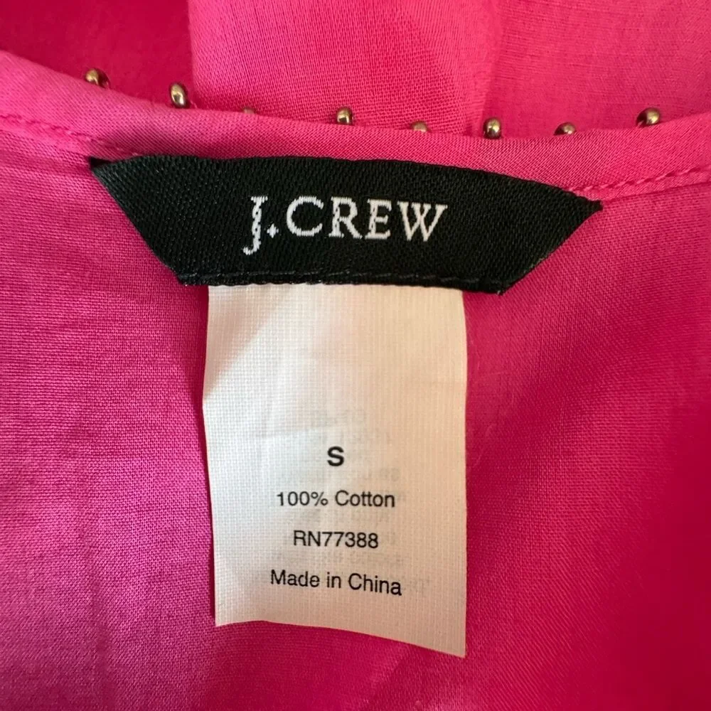 J. Crew Hot Pink V-Neck Tunic Top 100% Cotton Blouse SZ S